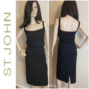 St John | Black Cinched Waist Classic Knit Dress 6